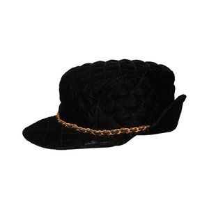 SOLD Chanel Vintage Black Velvet Quilted Hat Gold